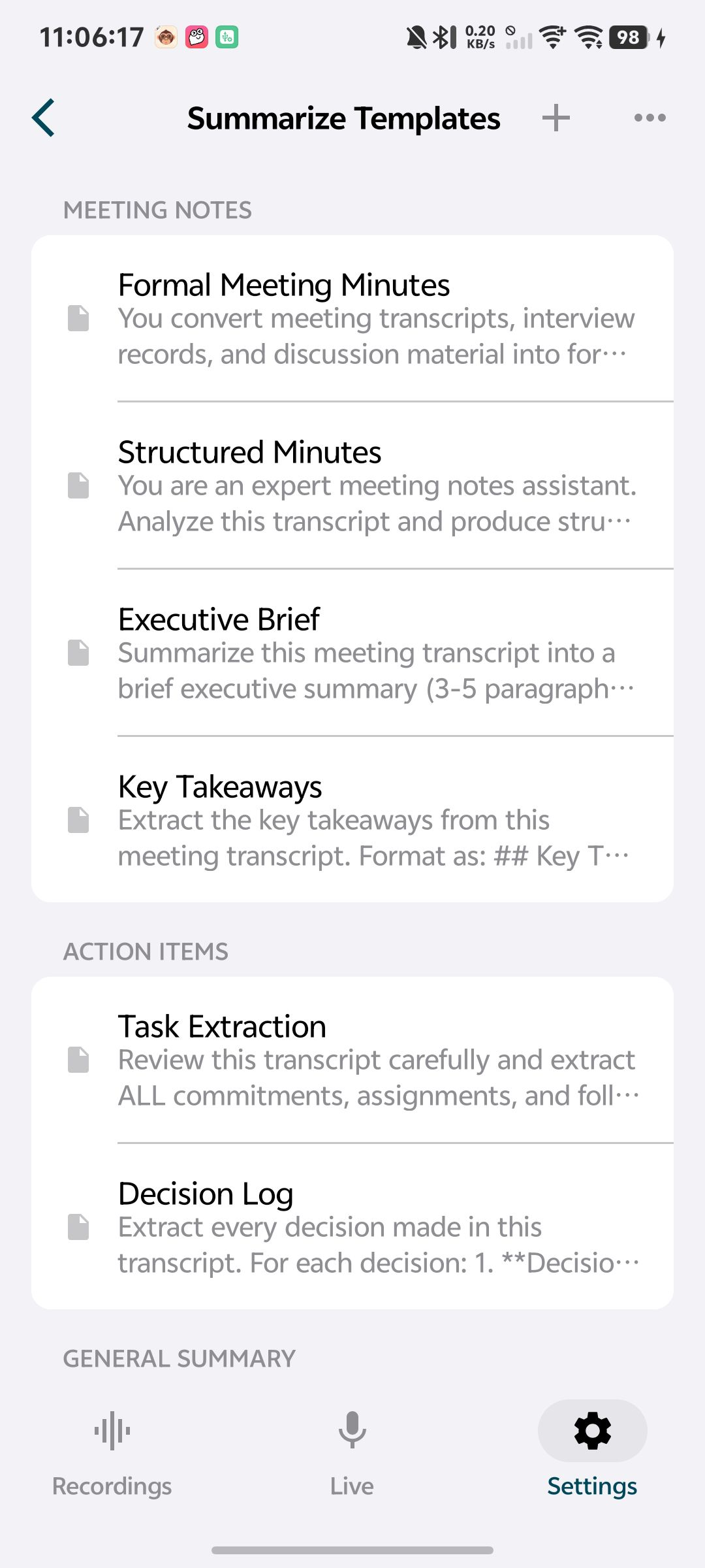Android summary templates
