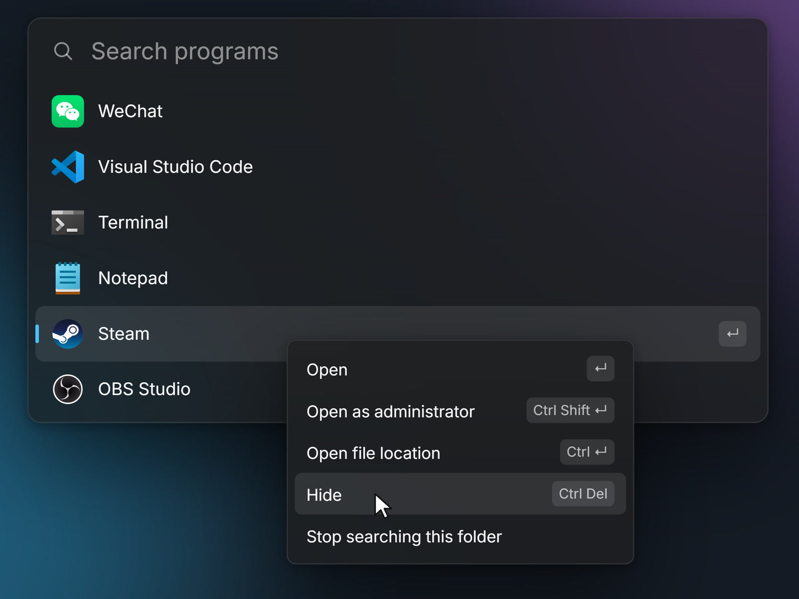 The right-click menu