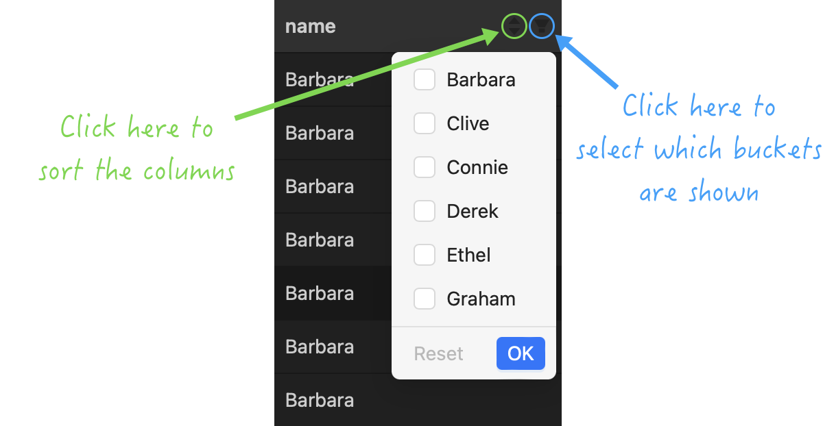 Screenshot showing an example coverpoint filter