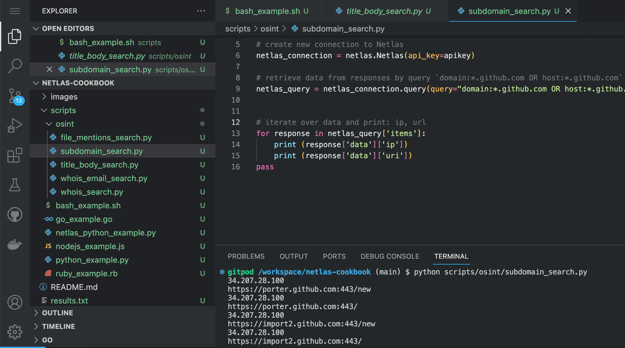 Subdomain search example Python