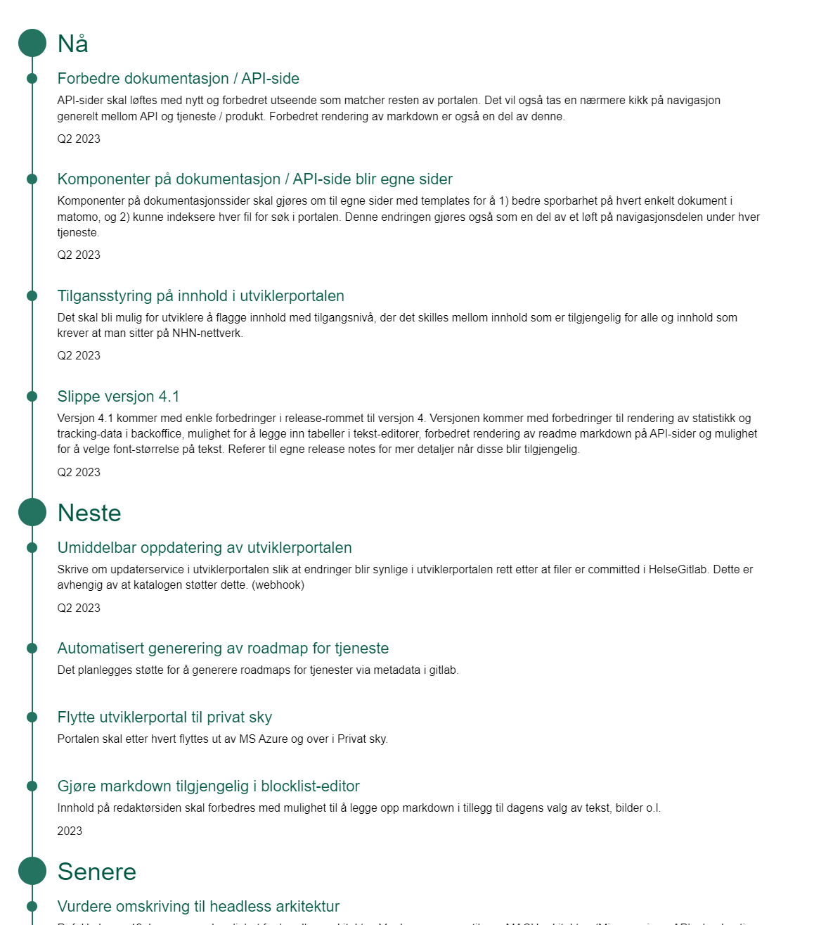 Example of front-end render of roadmap entries