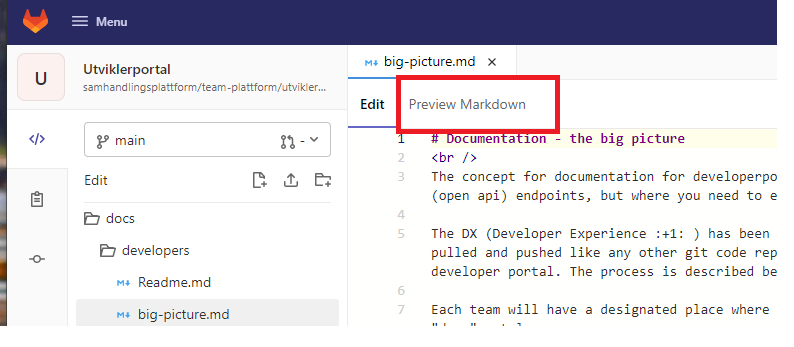 Preview the files as markdown