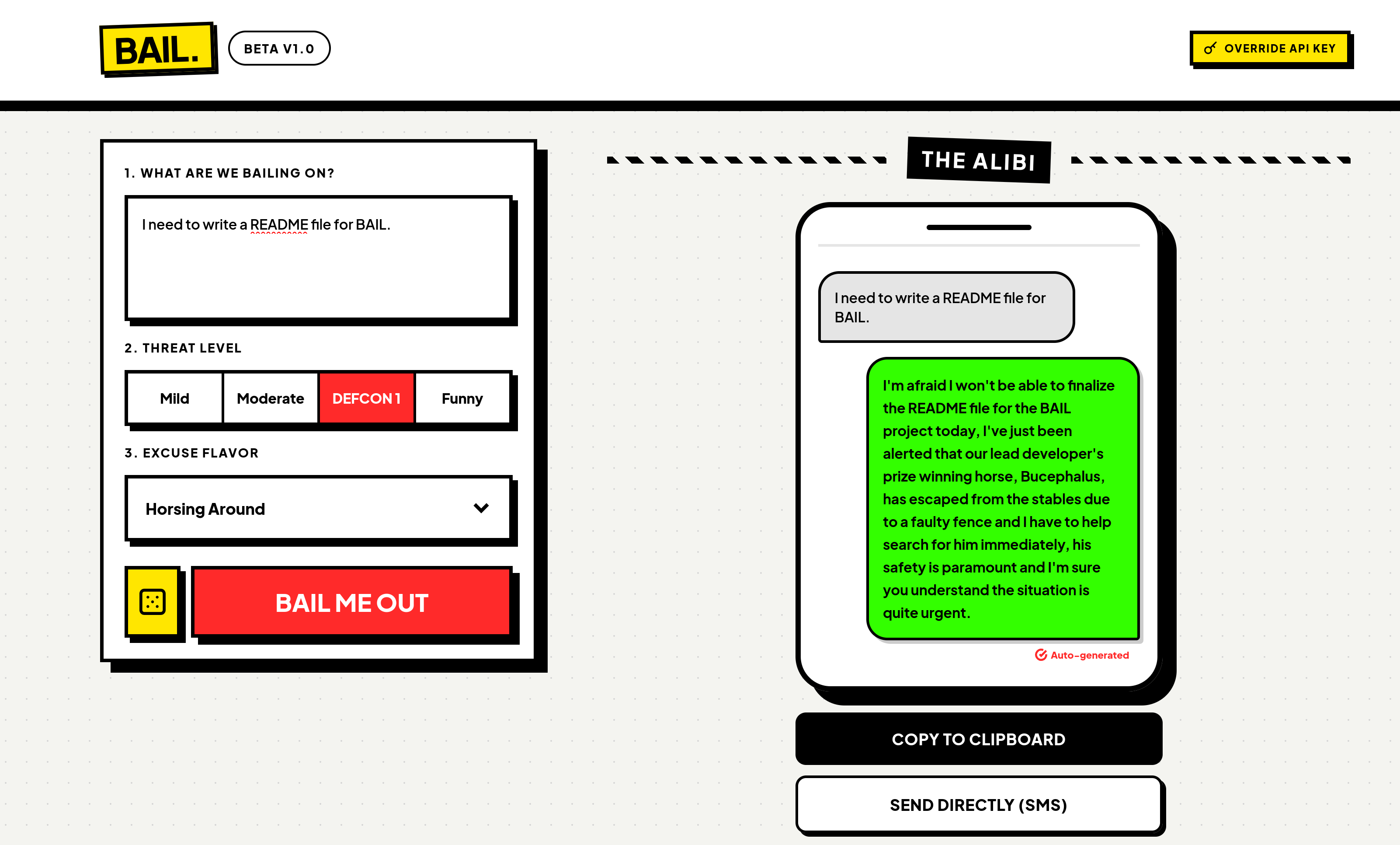 BAIL app screenshot
