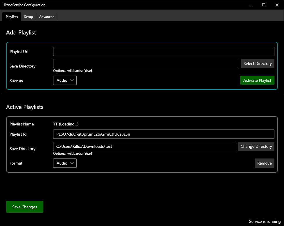 Preview of the TranqService configuration app