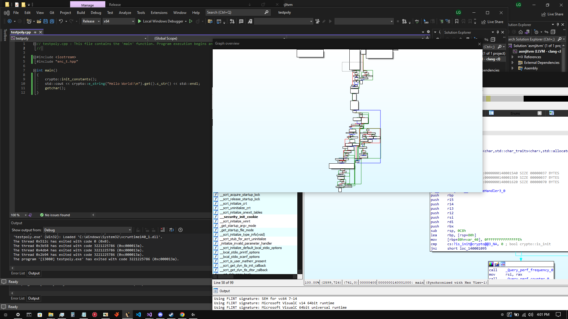 IDA view of hello world C++ program after polymorphic engine