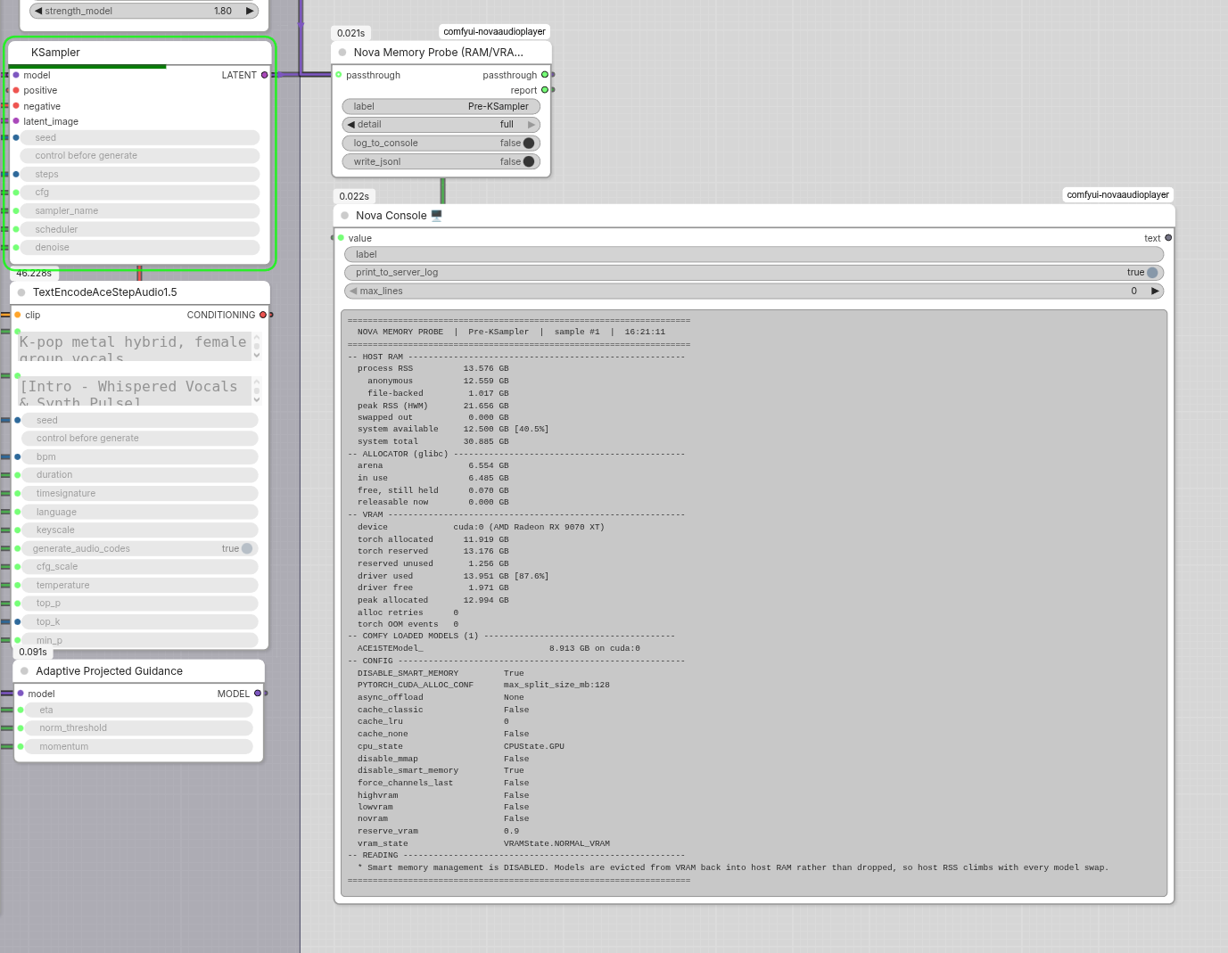Nova Console showing a memory report