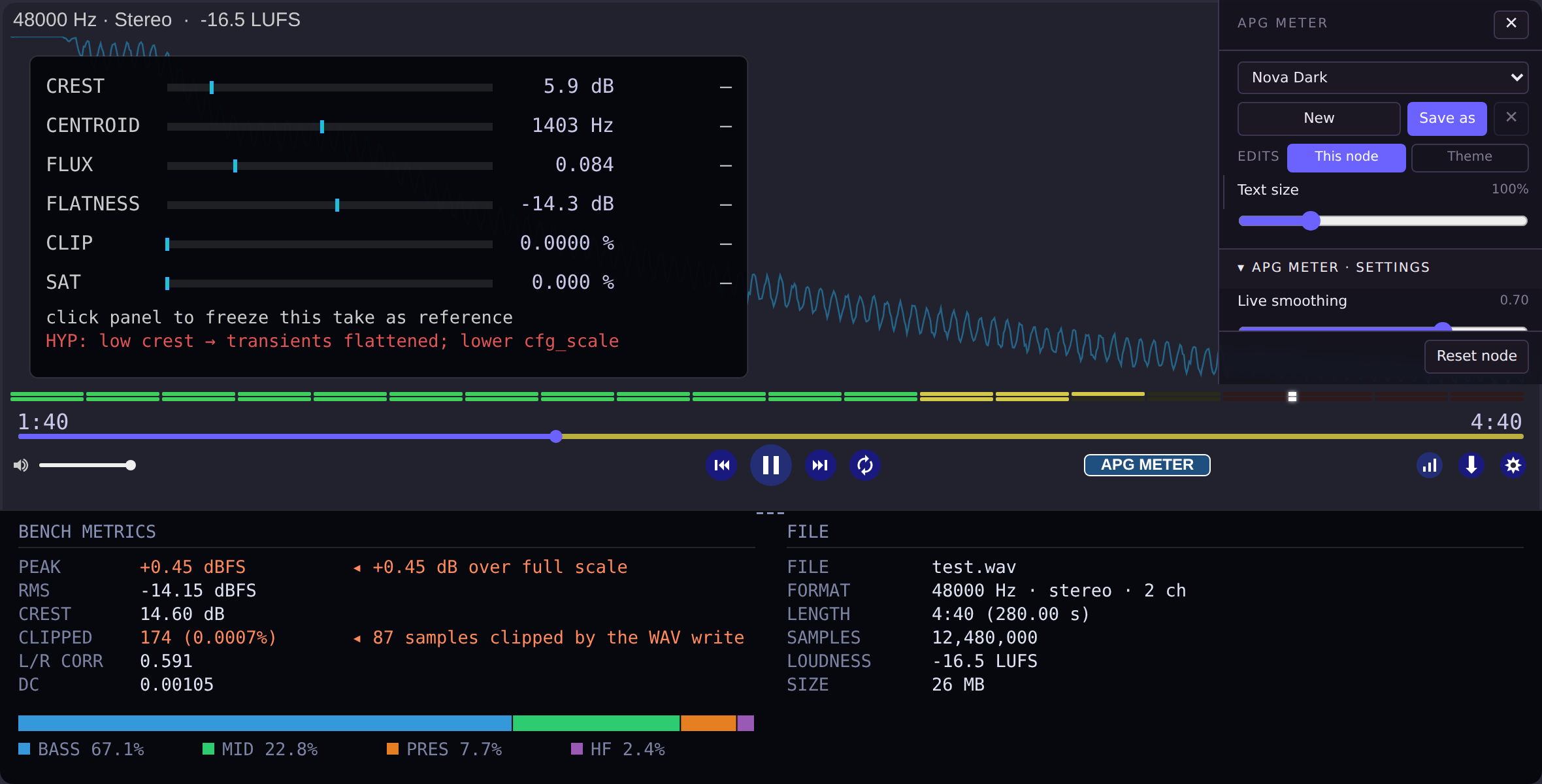 Settings panel