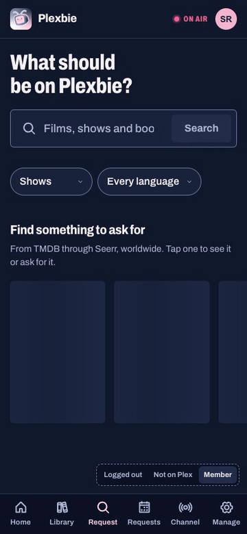 Searching as you type, opening a show, ticking the missing seasons and requesting them
