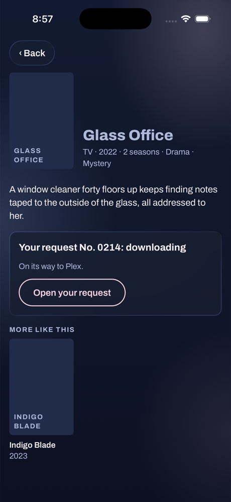 A show's page on iPhone, with the request already downloading