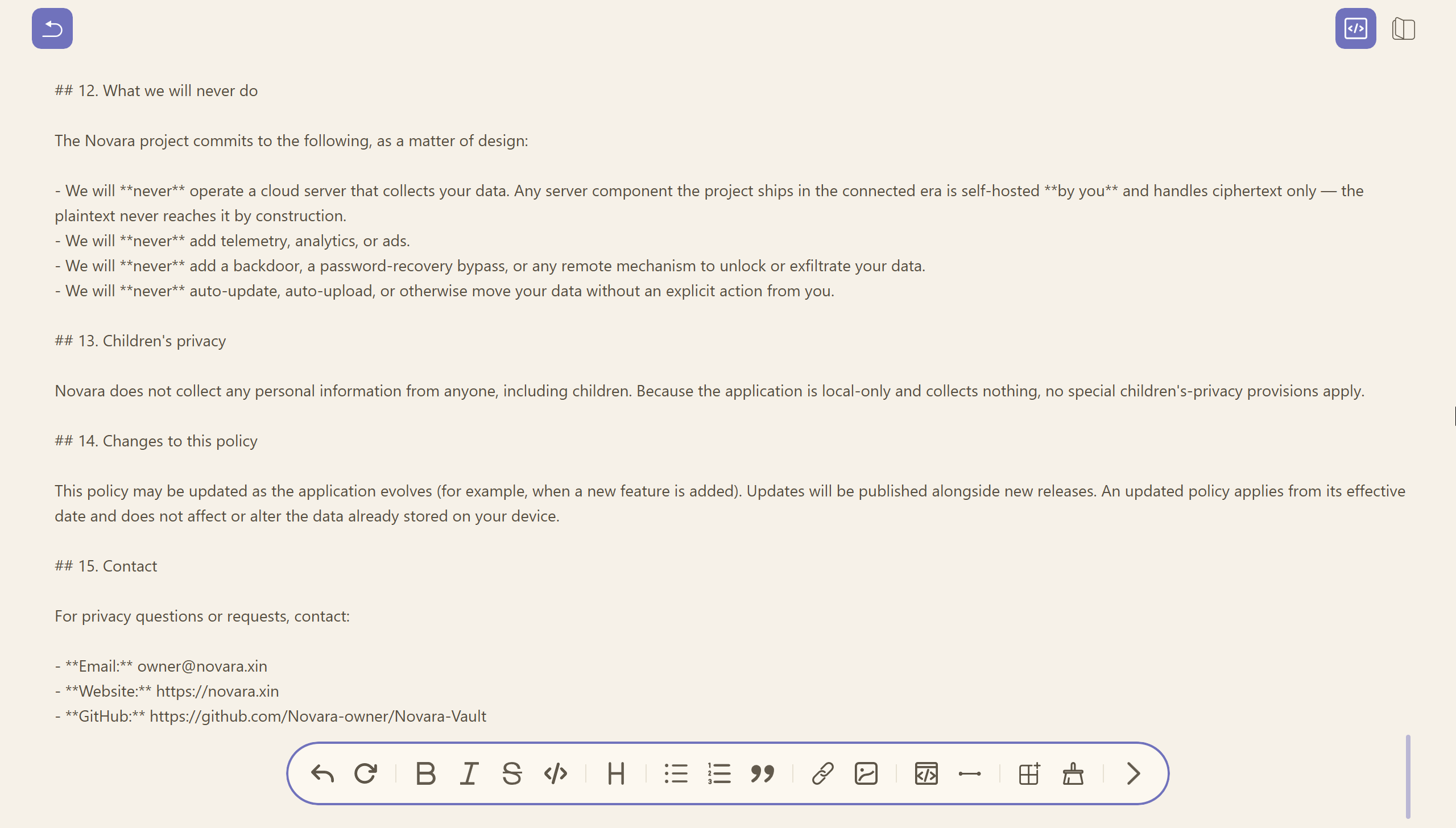 Markdown editor source mode