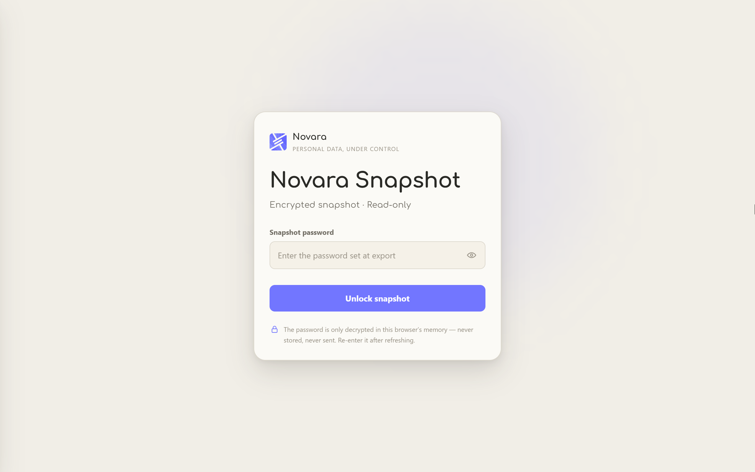 Snapshot unlock page on desktop