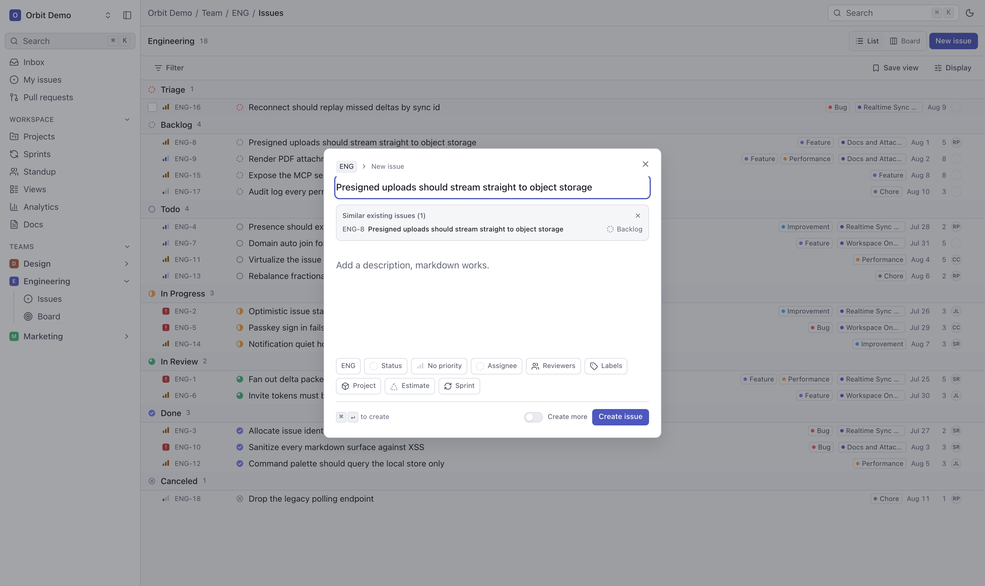 Similar existing issues suggested while drafting a new issue, light theme