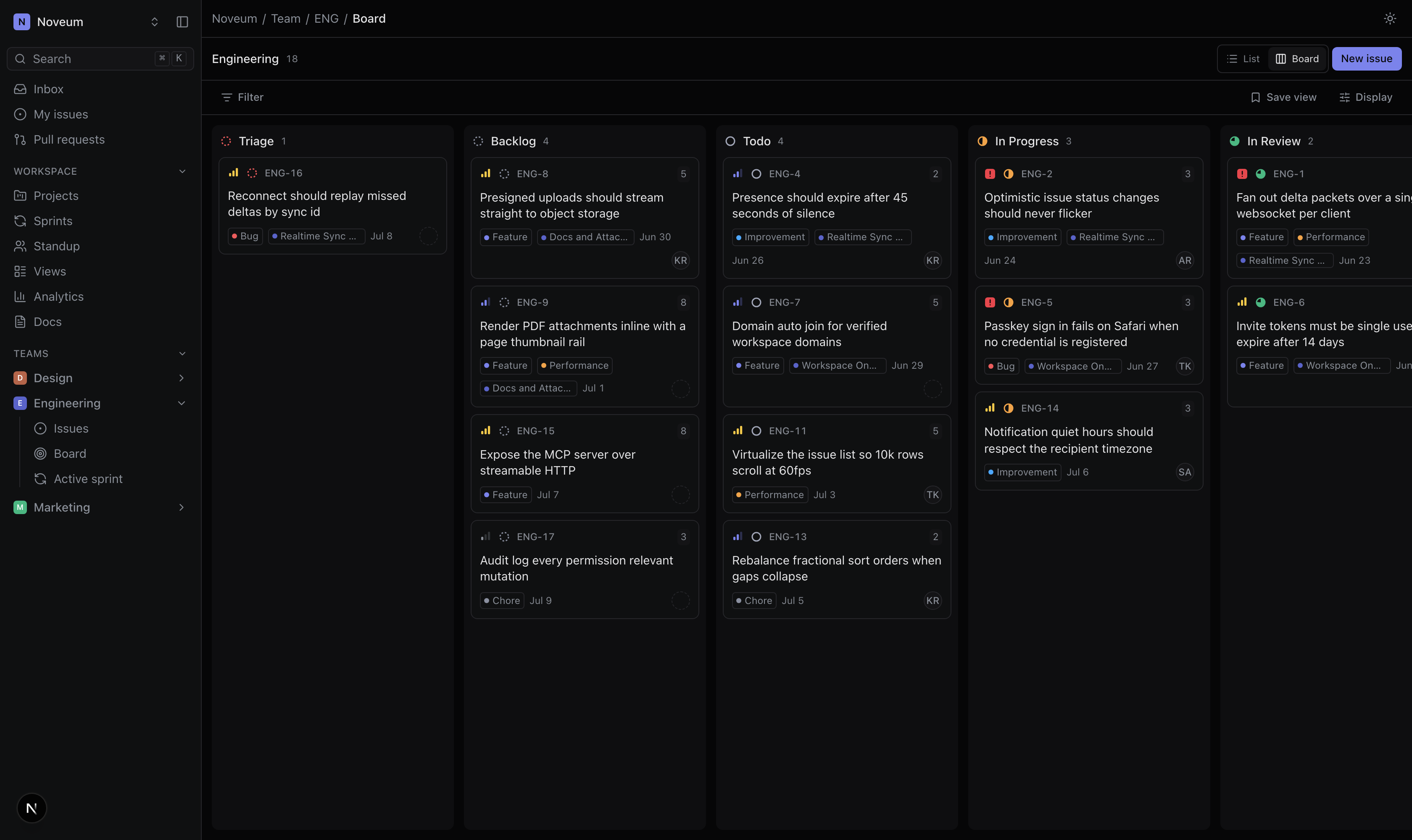 The Orbit board, dark theme