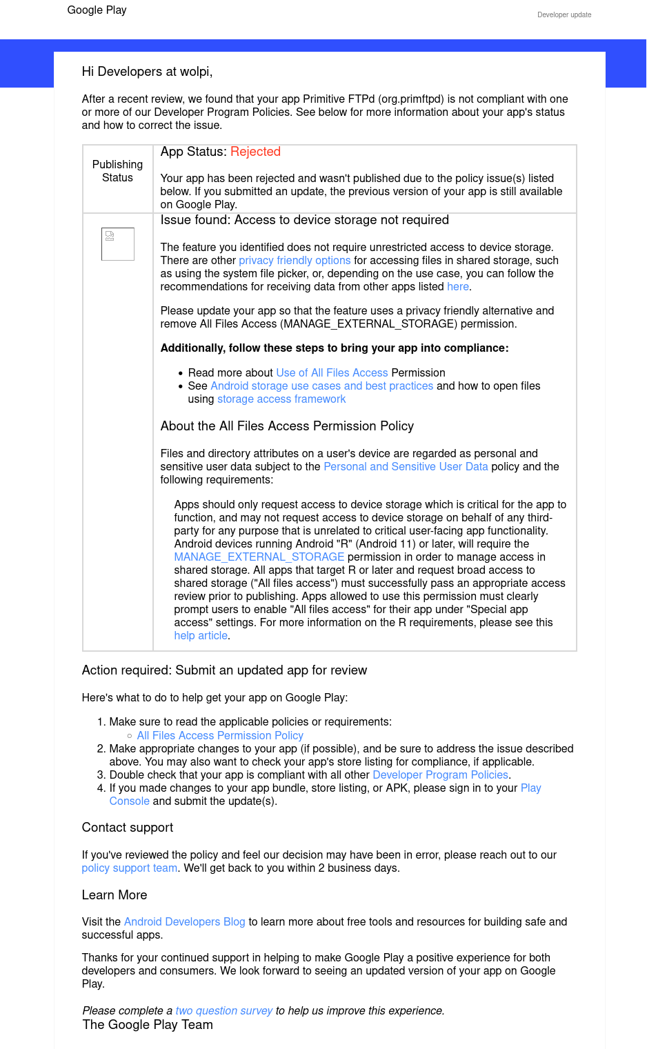 google play policy mail