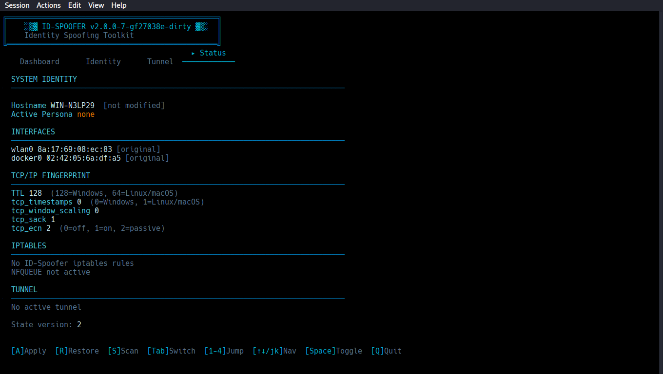 Status view before apply — no iptables rules, NFQUEUE not active