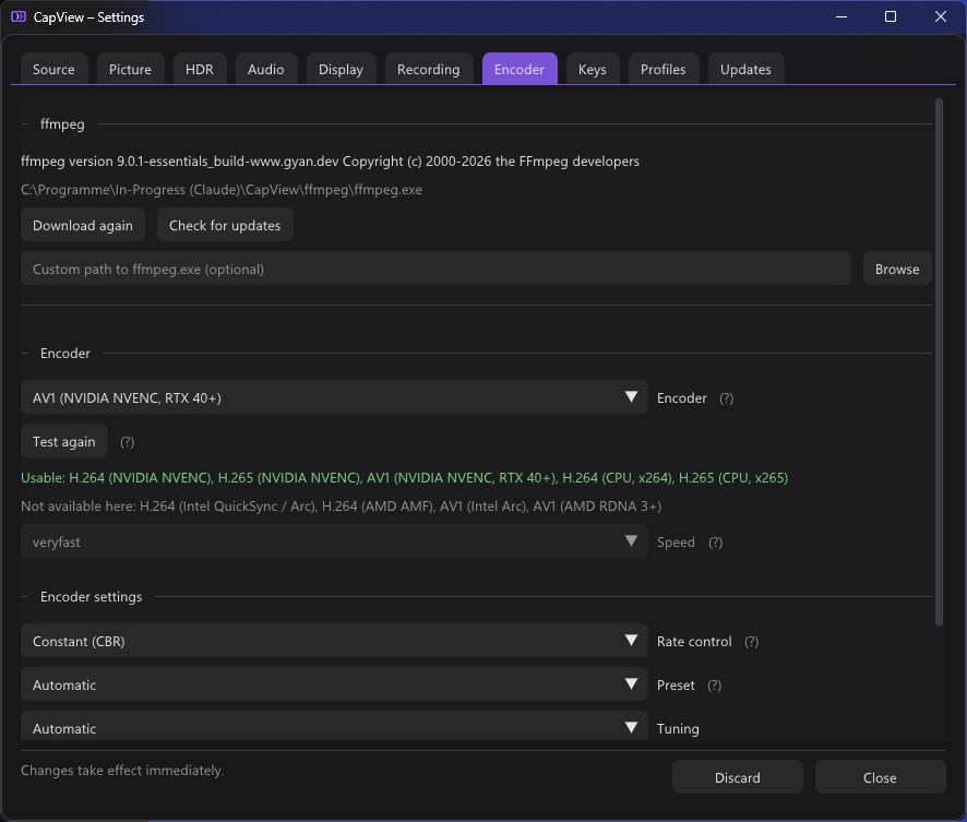 The Encoder tab