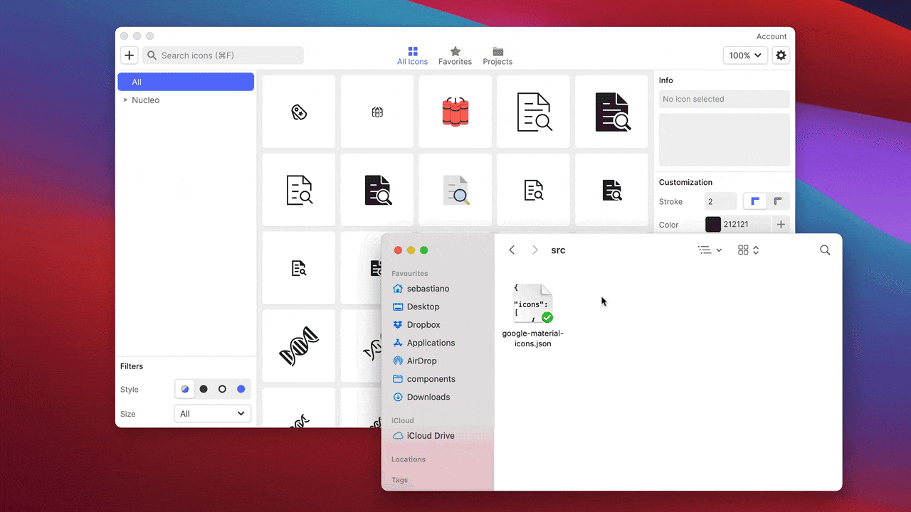 How to import the Material Icons in Nucleo