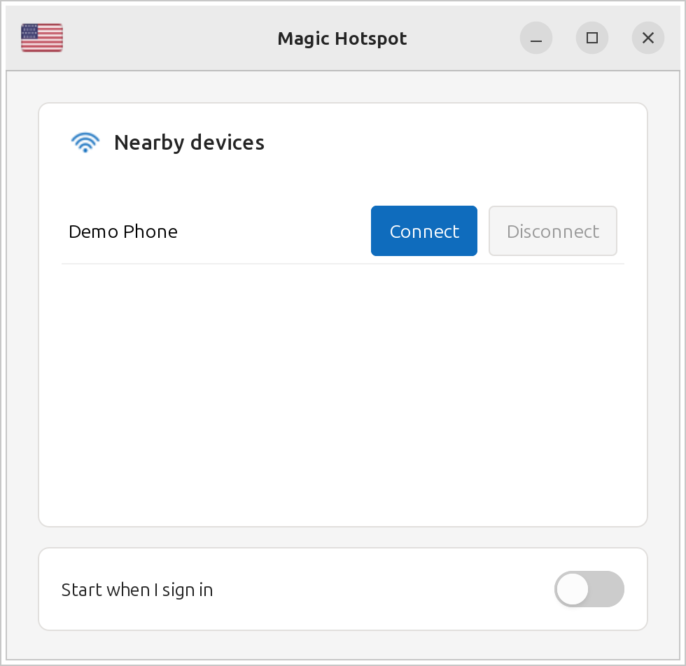 Magic Hotspot English interface mockup with a fictional Demo Phone