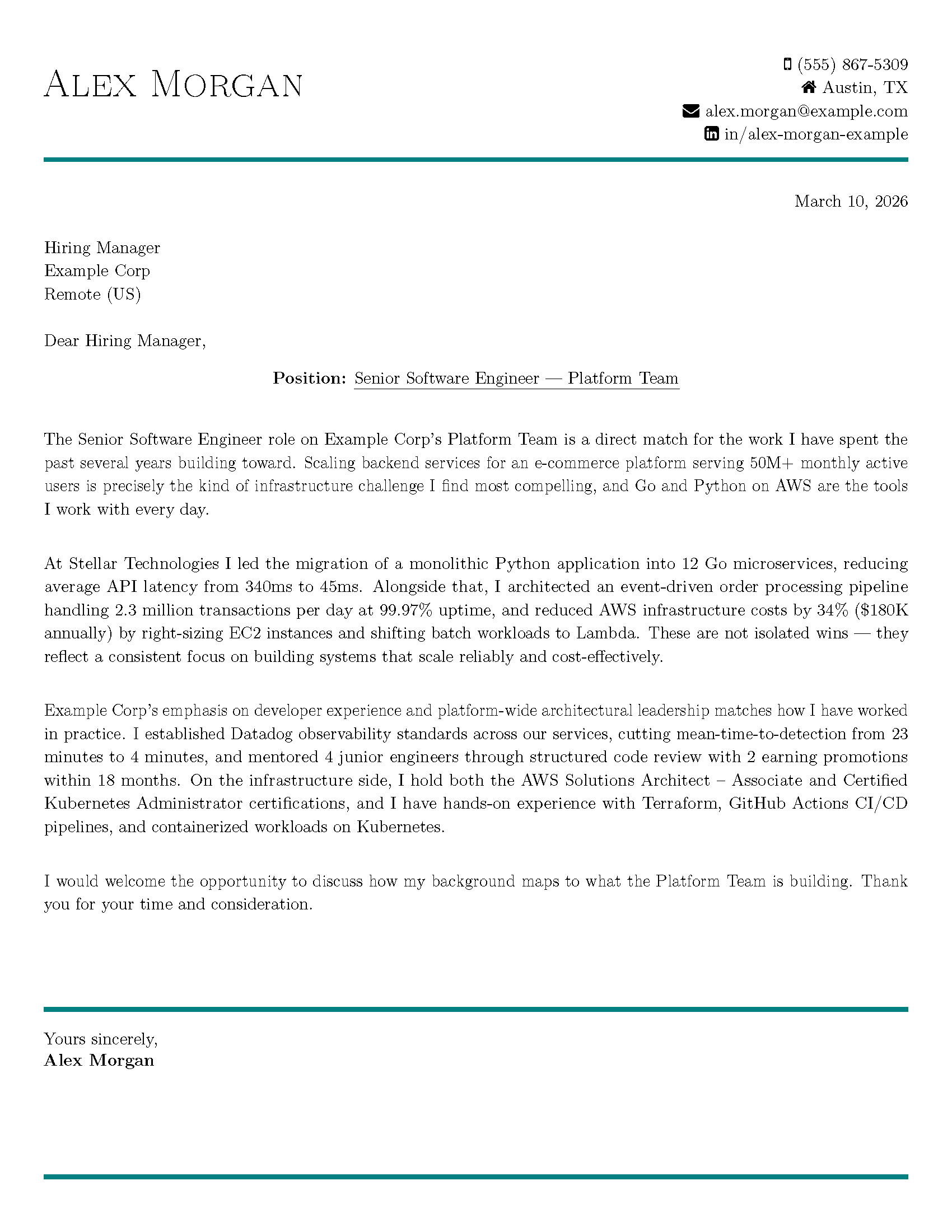 Sample Cover Letter