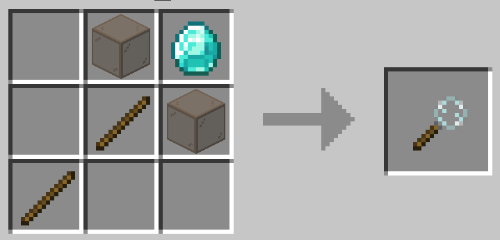 The crafting recipe is two sticks, two browned-stained glass, and a diamond.