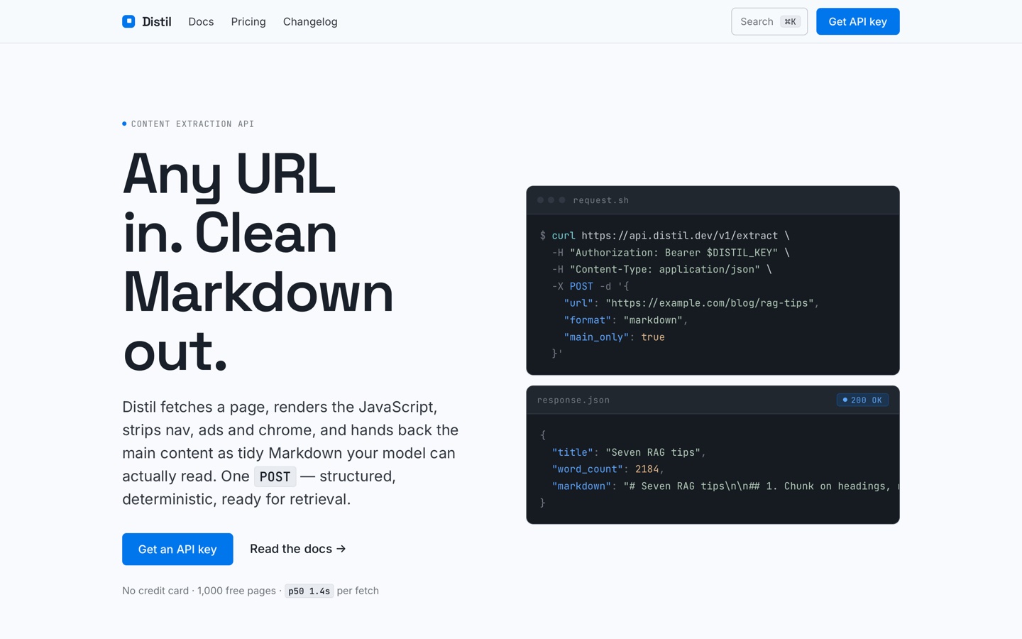 Distil content-extraction API hero