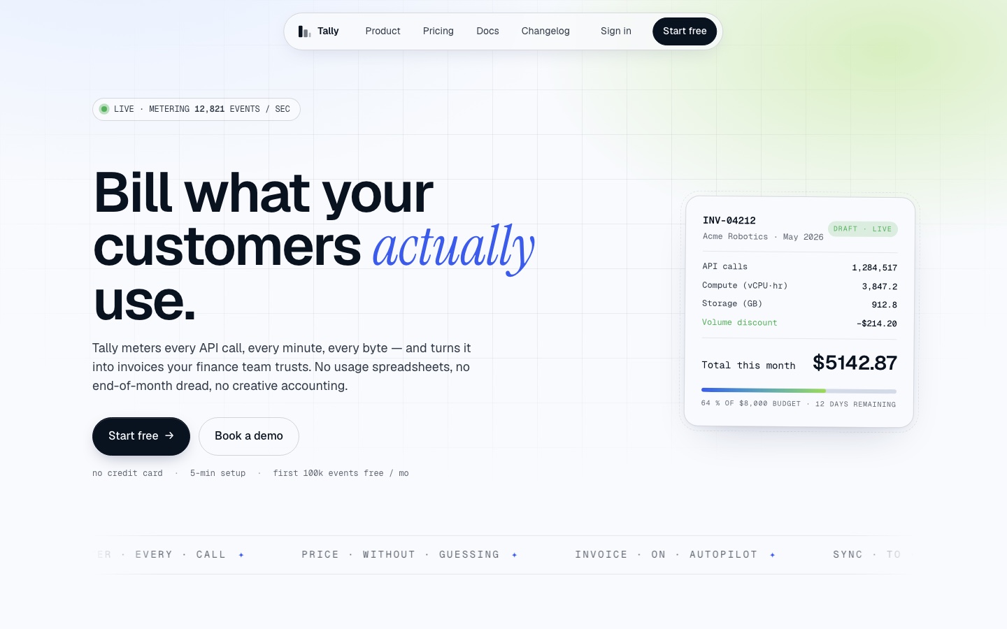 Tally SaaS product page hero