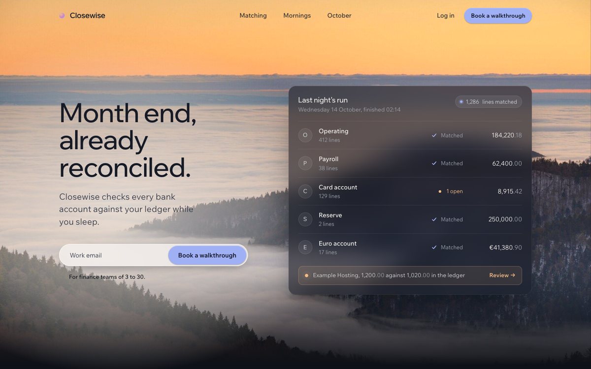 Dusk theme: Closewise, bank reconciliation