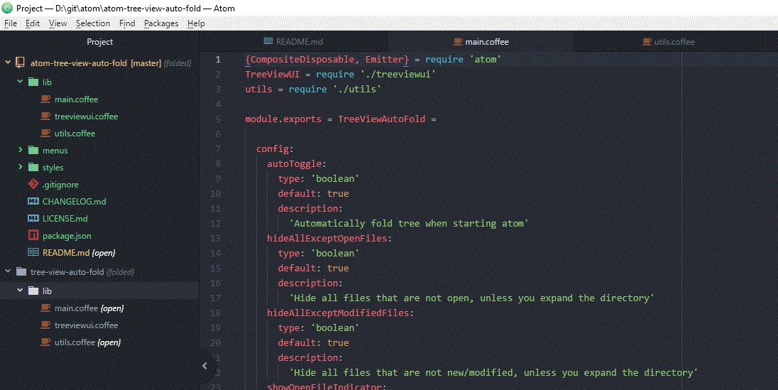 GitHub NutterV atom tree view auto fold Atom Package This