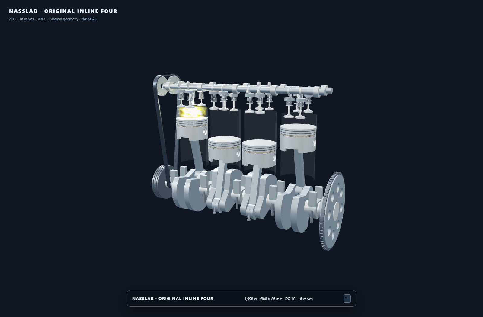 Four-cylinder engine modeled in NASSCAD with NassScript