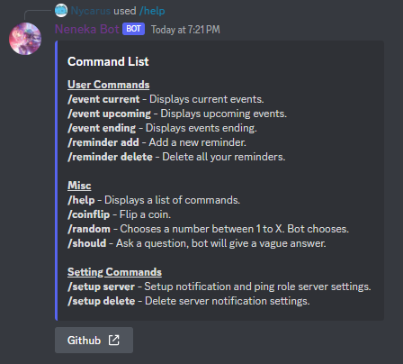 full list of commands