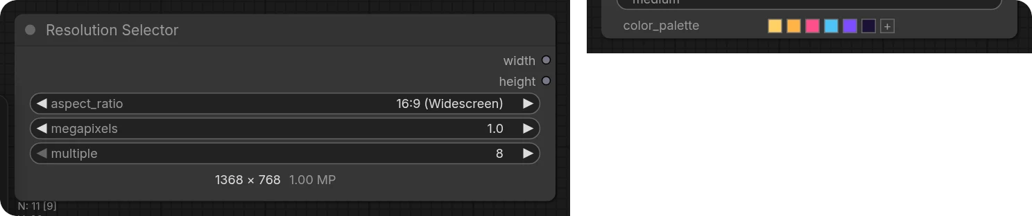 Resolution Selector and colour palette