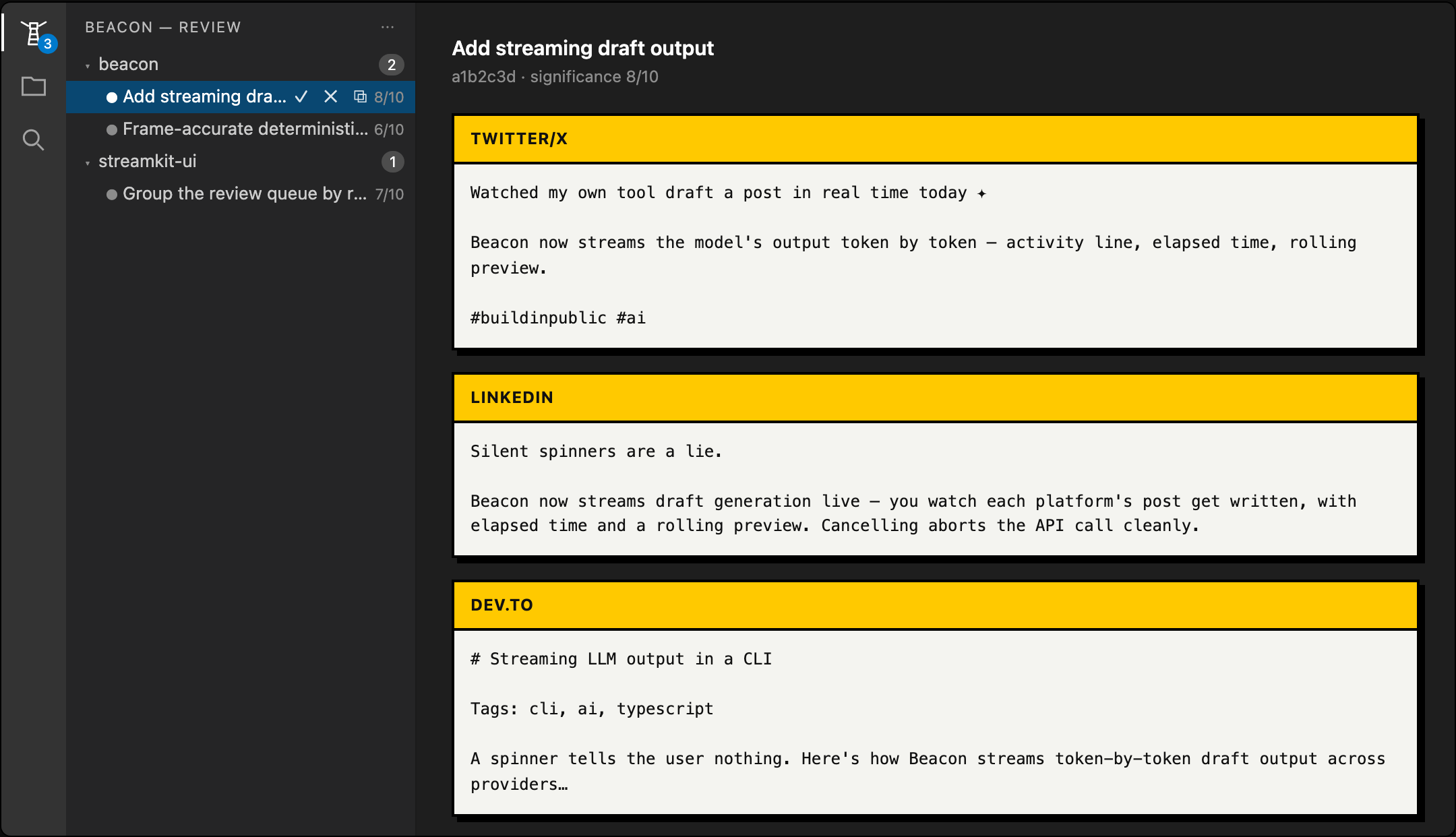 Beacon review in VS Code
