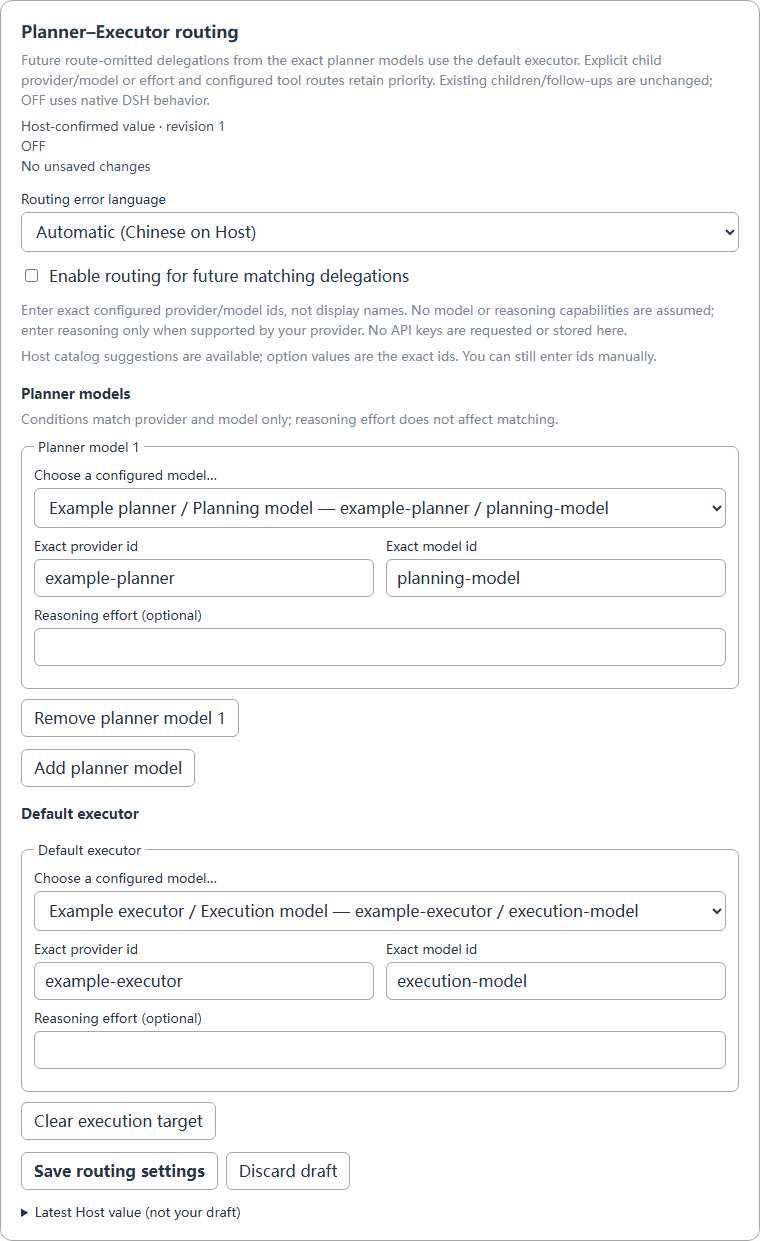Planner models and default-executor configuration
