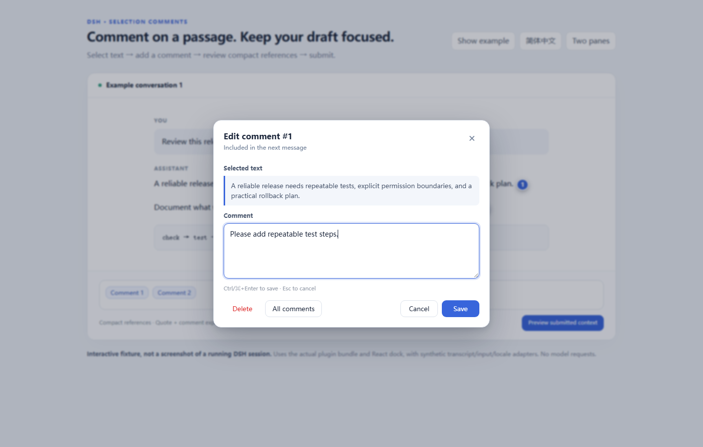 English comment editor