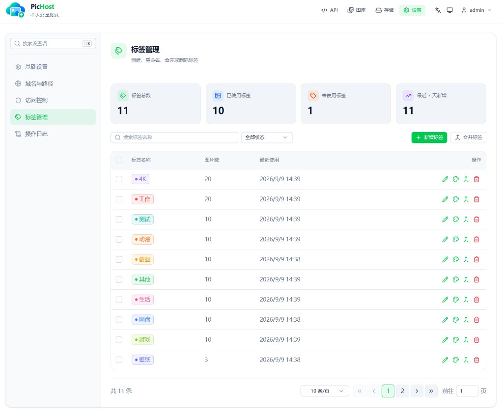 PicHost 标签管理
