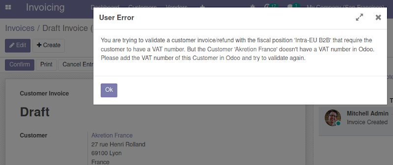 Error upon customer invoice validation