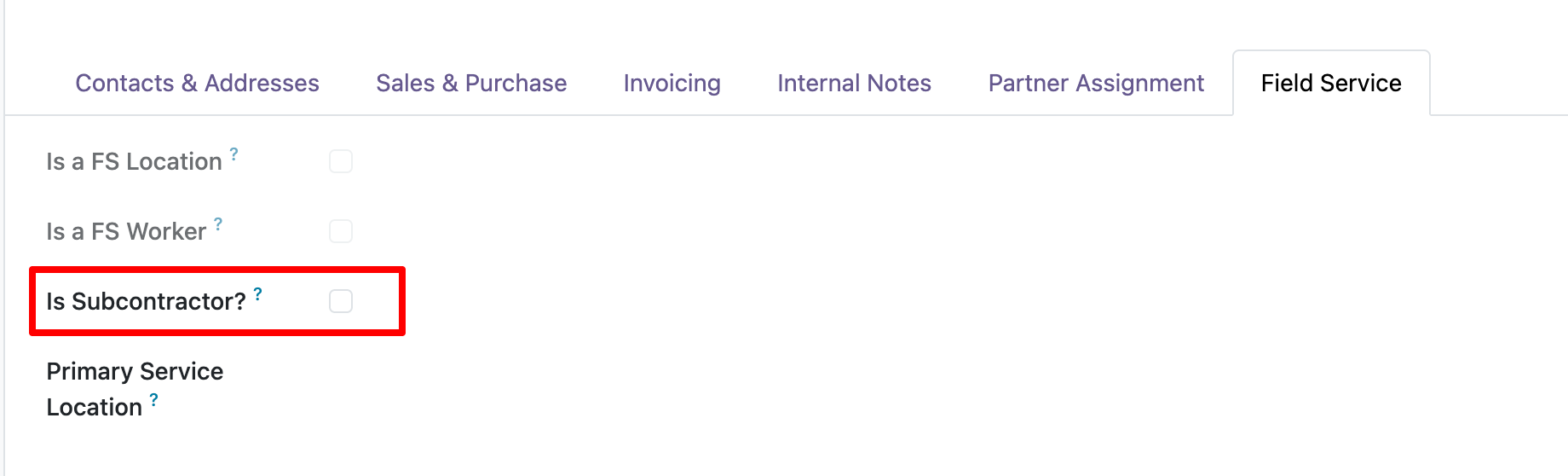 Subcontractor checkbox on the contact form