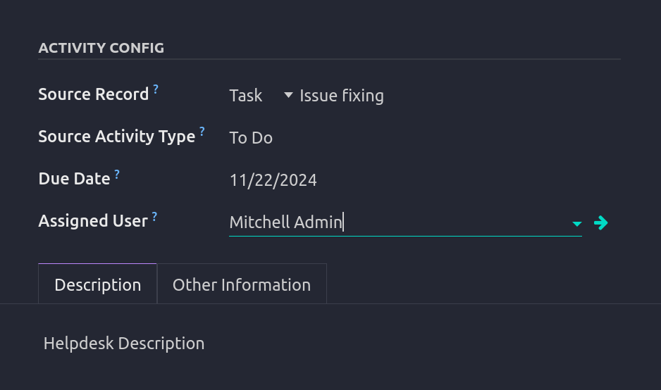 Helpdesk Activity Fields
