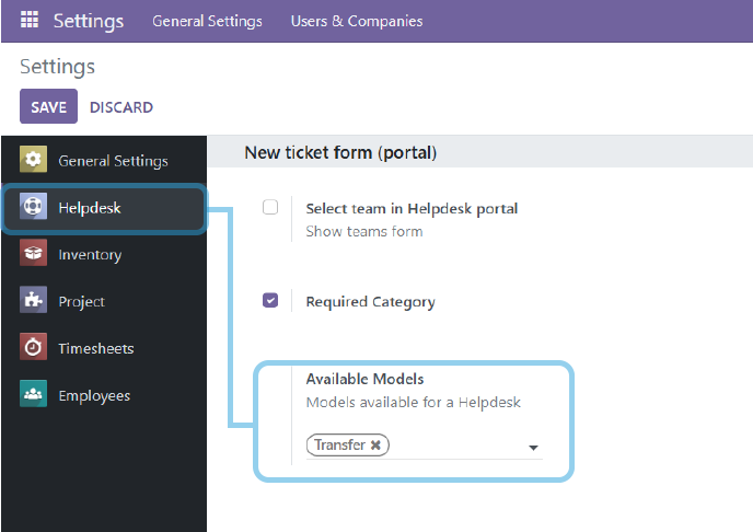 Settings view