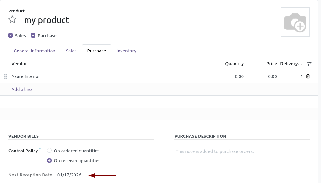Product Next Reception Date field