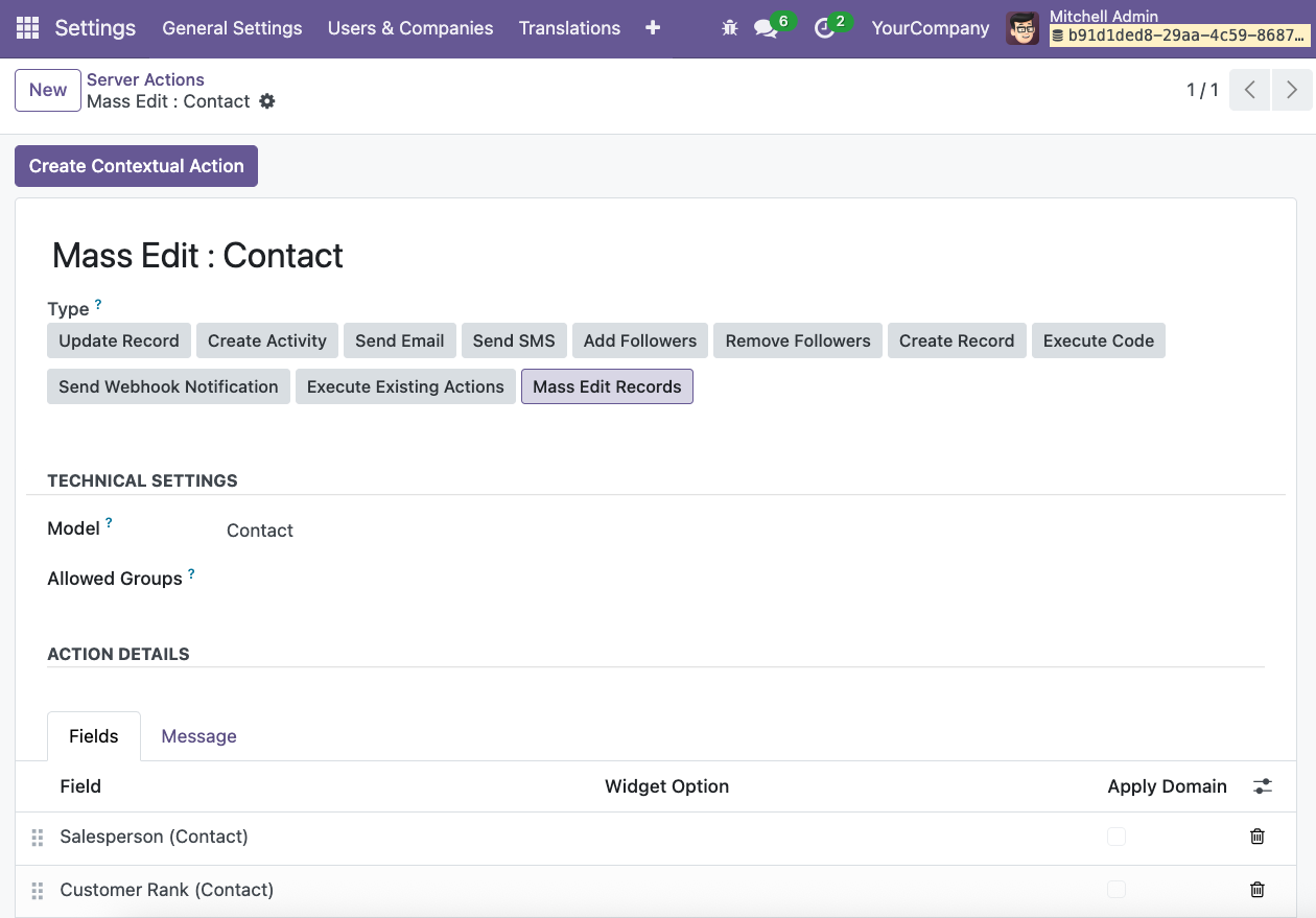 OCA Mass Editing Create Contextual Action