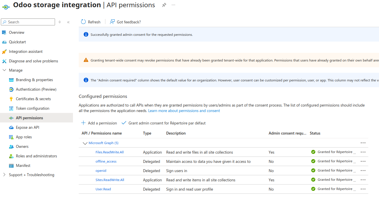 Permissions in Azure App