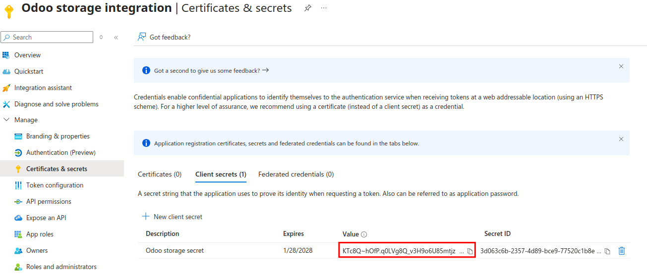 Secret of Azure App