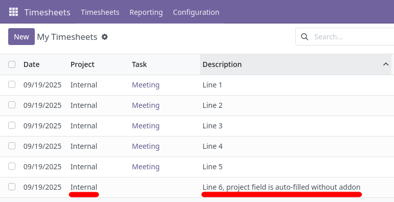 Project autofill enabled