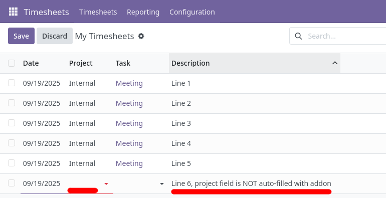 Project autofill disabled