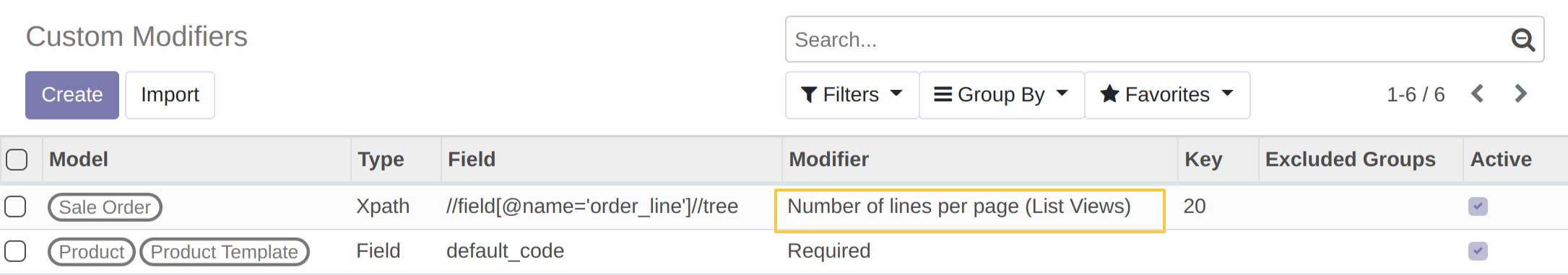 Number of lines per Page Modifier