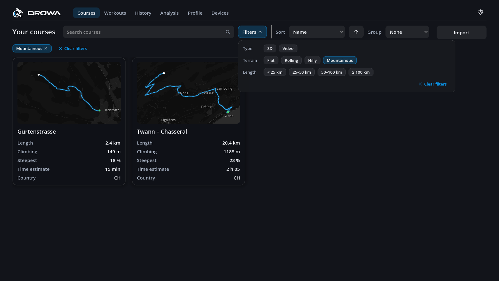 The filters panel open with Mountainous on