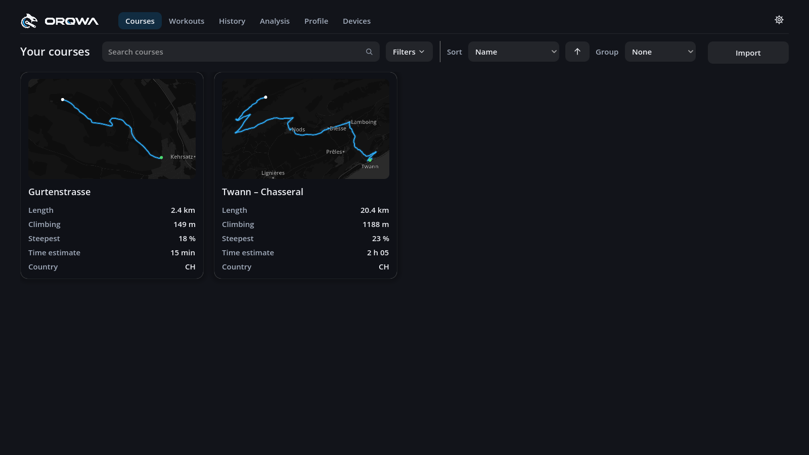 The Courses tab