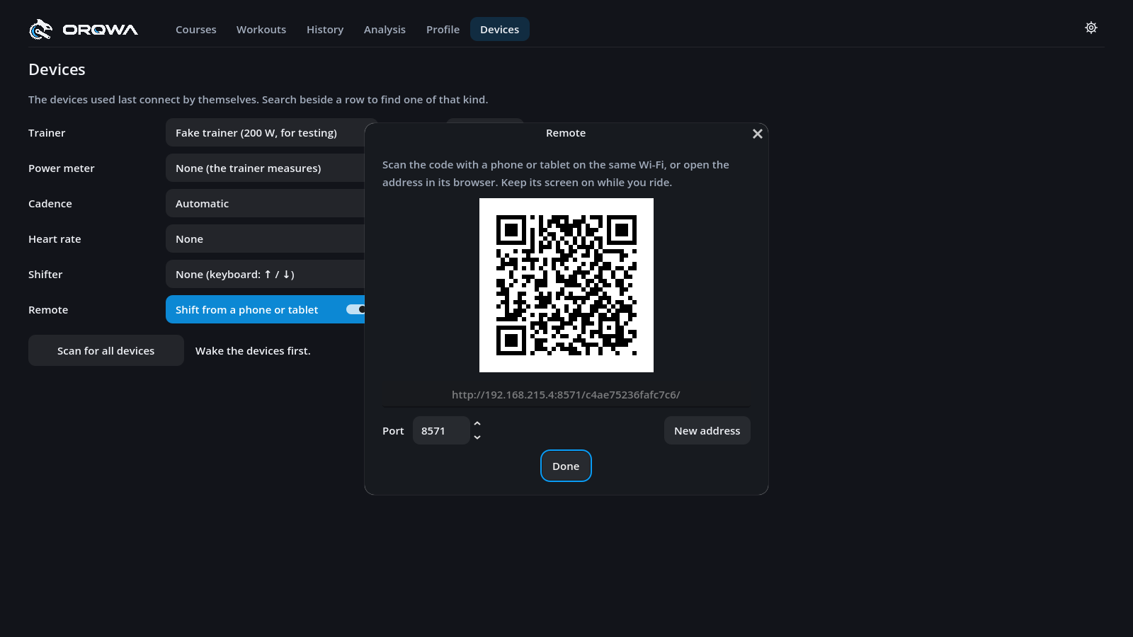 The remote's code and address under Devices