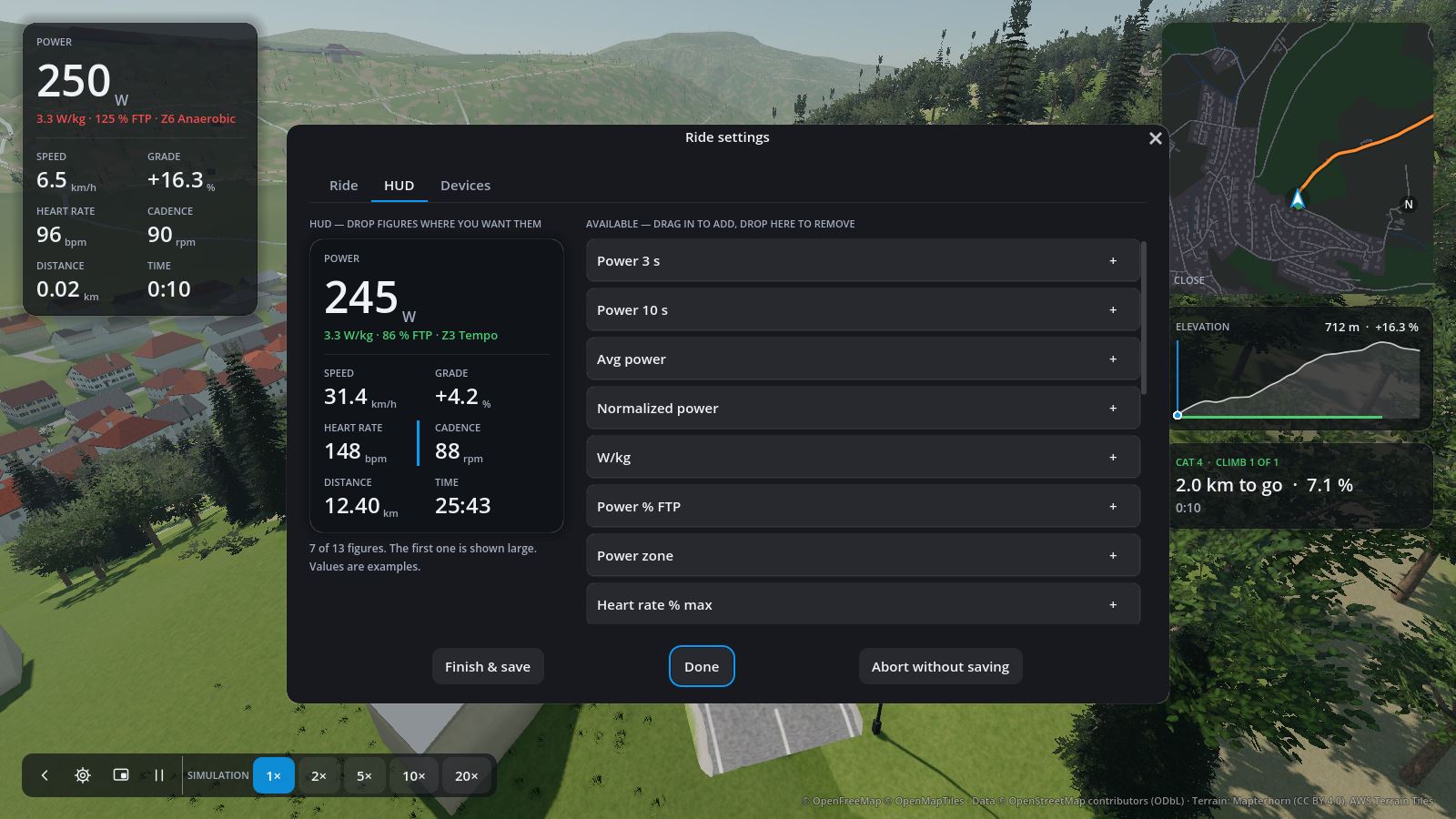 The HUD editor in the ride settings, a figure being dragged into the HUD